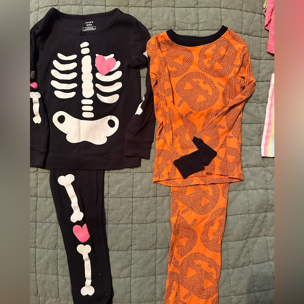 Carter's Kids Pajama Sets - Black Skeleton and Orange Pumpkin
